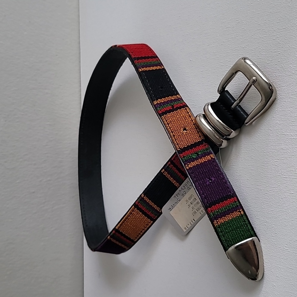 Vintage Multicolor Woven Stripe Belt with Black Leather Backing